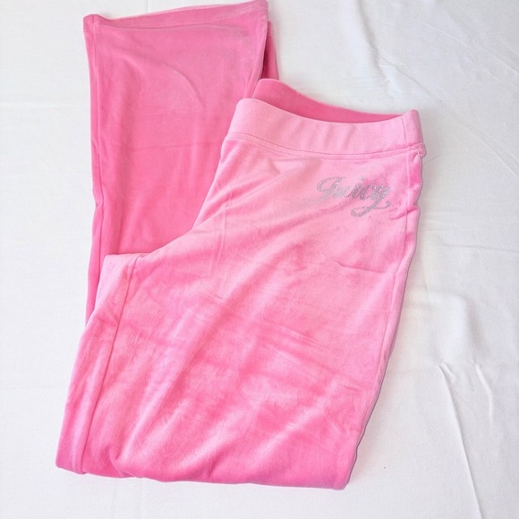 Juicy Couture rose Velour Tracksuit Pink Rhinestone Hoodie Pants Set Large - Picture 5 of 8